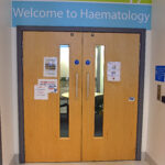 Hospital door with Haematology sign above